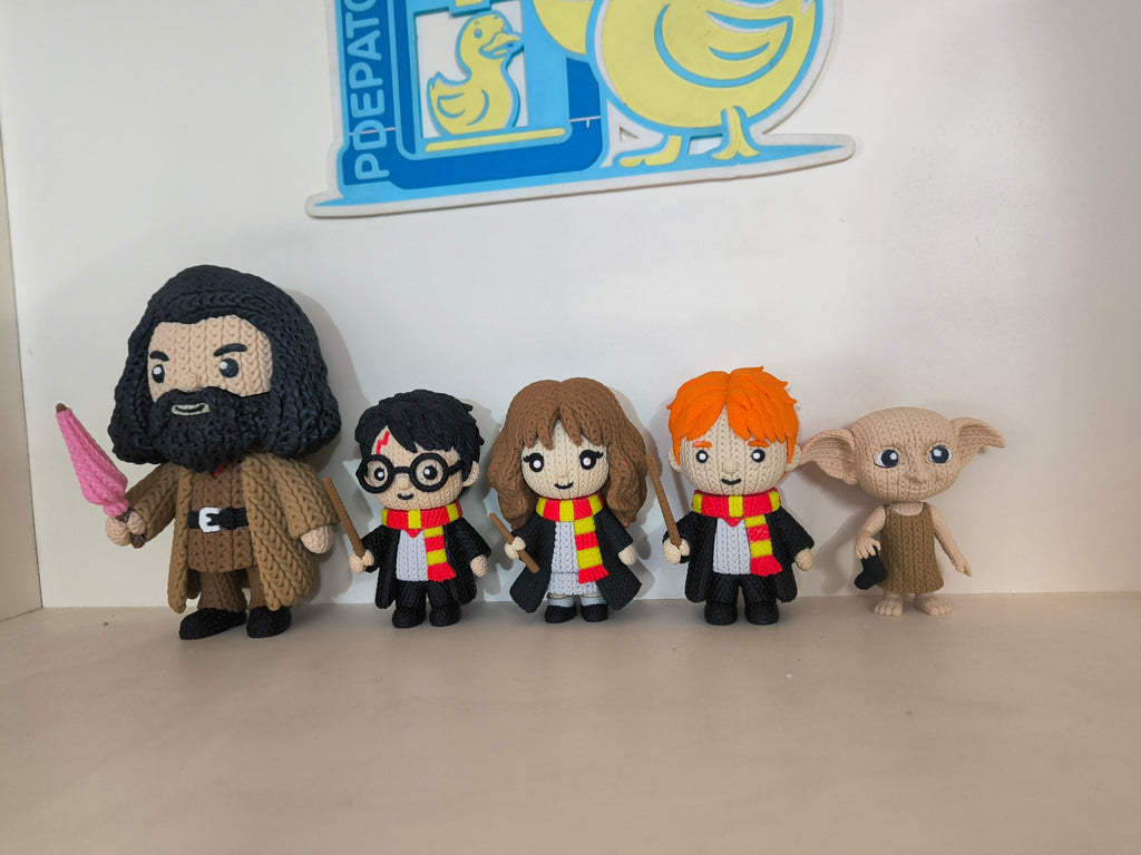 Pack Harry Potter - Figuras 3D Crochet (Hagrid, Harry, Hermione, Ron y Dobby)