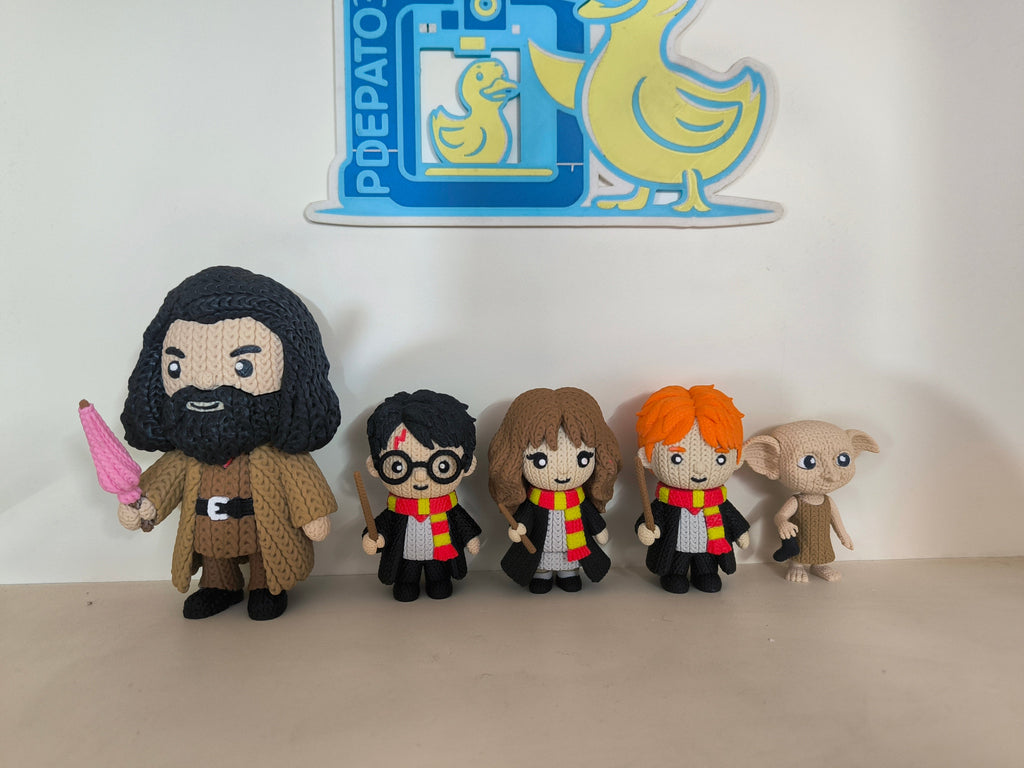 Pack Harry Potter - Figuras 3D Crochet (Hagrid, Harry, Hermione, Ron y Dobby)